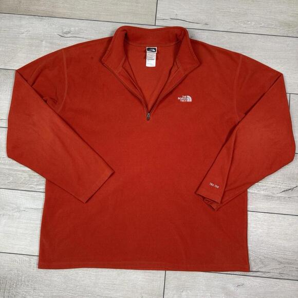 The North Face Fleece Sweatshirt TKA100 Sz L Orange 1/4 Zip Pullover Hike Camp - Picture 2 of 8